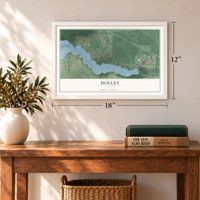 Holley, Florida map, 12 x 18 inch print in a white frame in an entryway