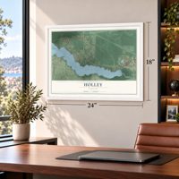 Holley, Florida map, 18 x 24 inch print in a white frame in a home office