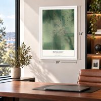 Holliday, Missouri map, 18 x 24 inch print in a white frame in a home office