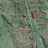 Second close-up of the map of Hollins, Virginia print showing more streets and buildings