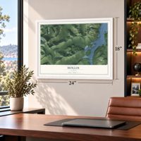 Hollis, Alaska map, 18 x 24 inch print in a white frame in a home office
