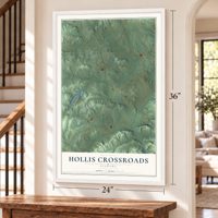 Hollis Crossroads, Alabama map, 24 x 36 inch print in a white frame by a staircase
