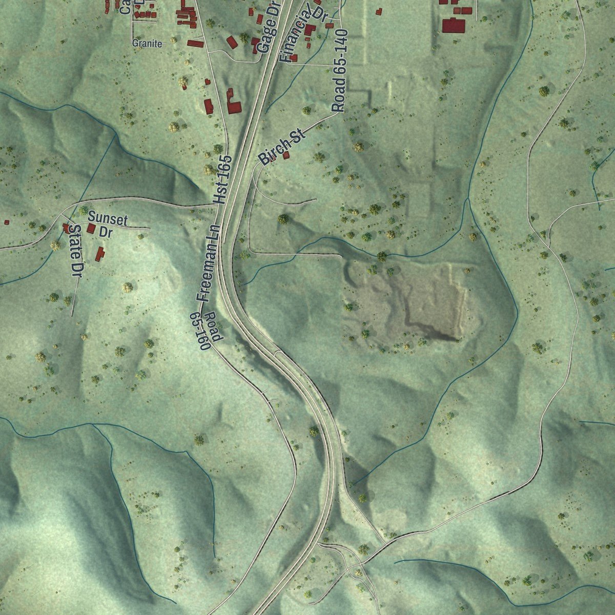 Second close-up of the map of Hollister, Missouri print showing more streets and buildings