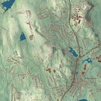 Close-up of the map of Holliston, Massachusetts print showing terrain and local geography