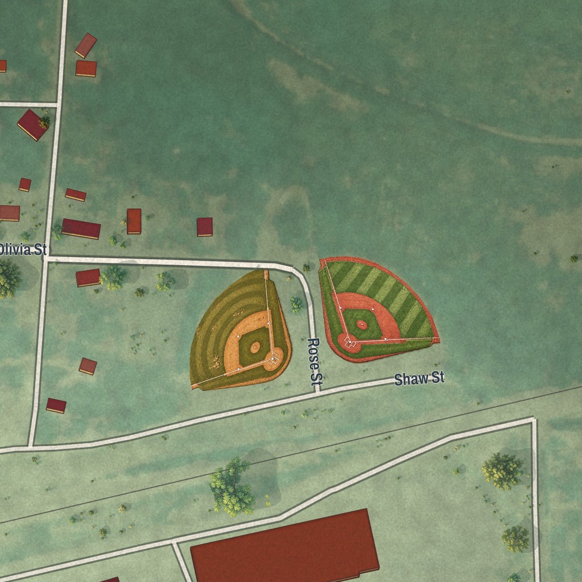 Second close-up of the map of Holloway, Minnesota print showing more streets and buildings