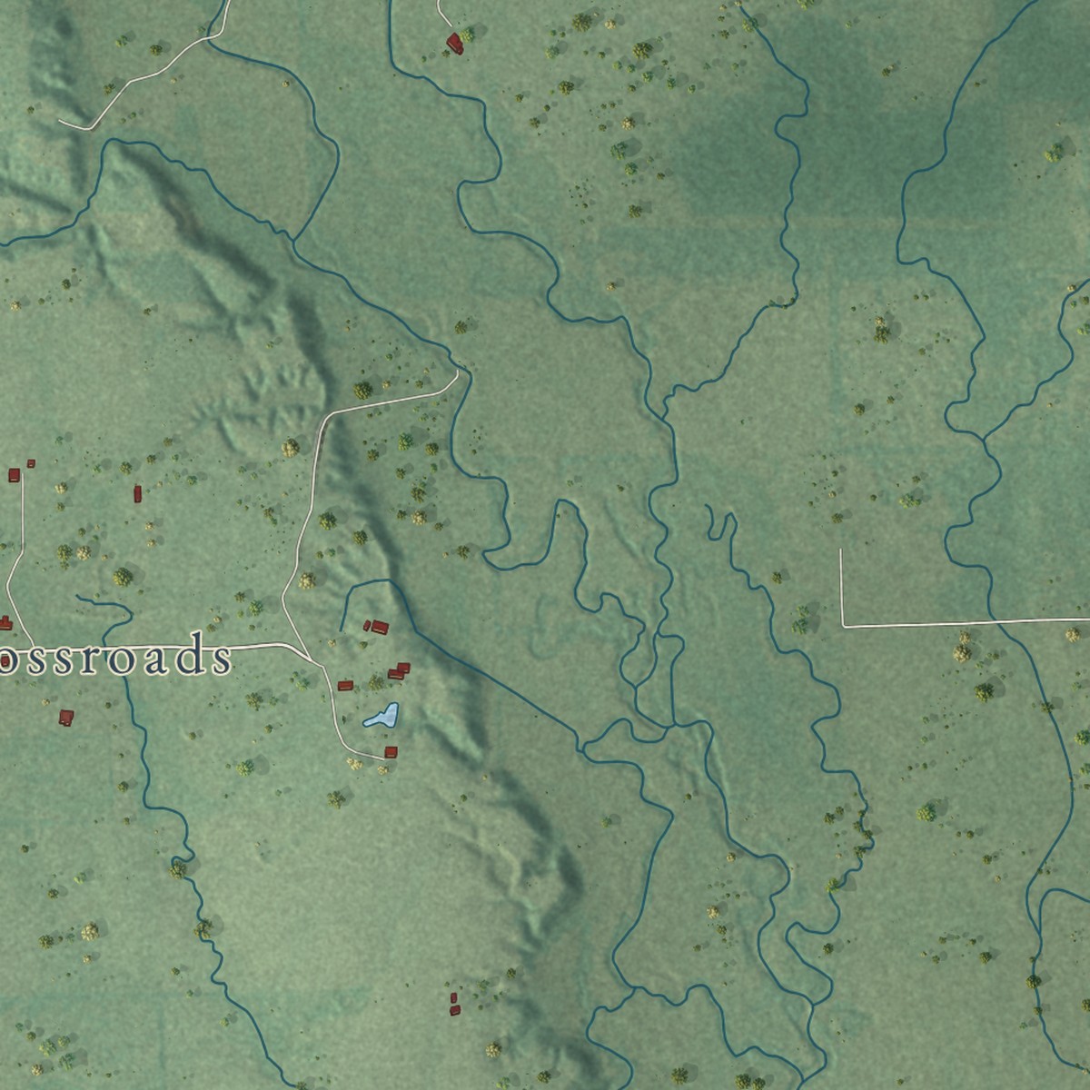 Second close-up of the map of Holly Creek, Oklahoma print showing more streets and buildings