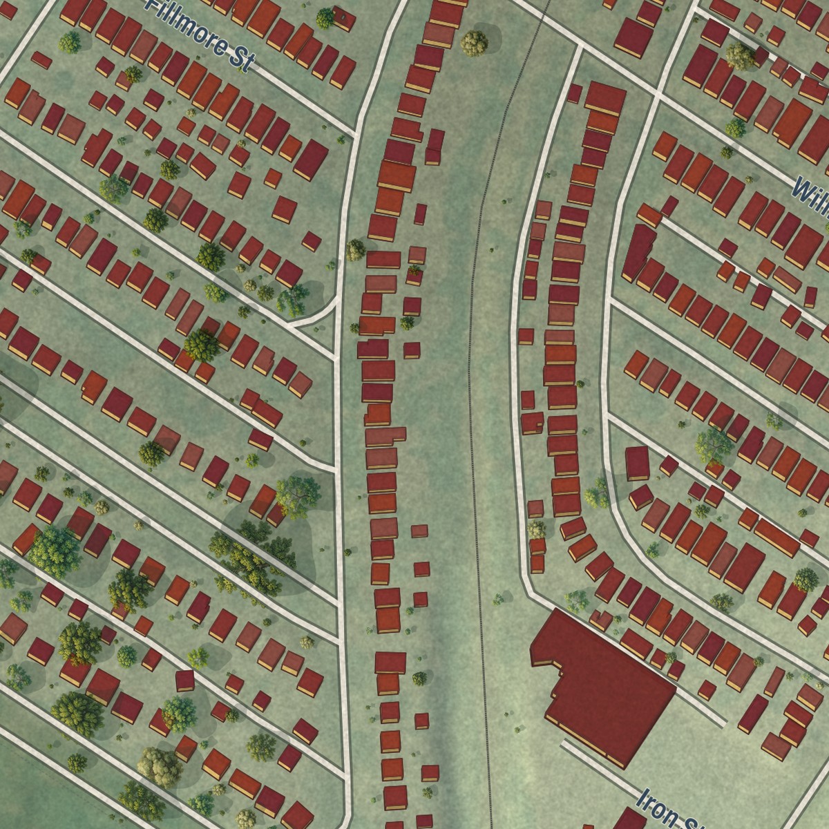 Second close-up of the map of Holly Hills, Missouri print showing more streets and buildings