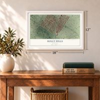 Holly Hills, Missouri map, 12 x 18 inch print in a white frame in an entryway