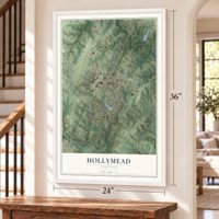 Hollymead, Virginia map, 24 x 36 inch print in a white frame by a staircase