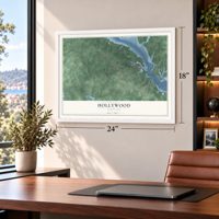 Hollywood, Maryland map, 18 x 24 inch print in a white frame in a home office