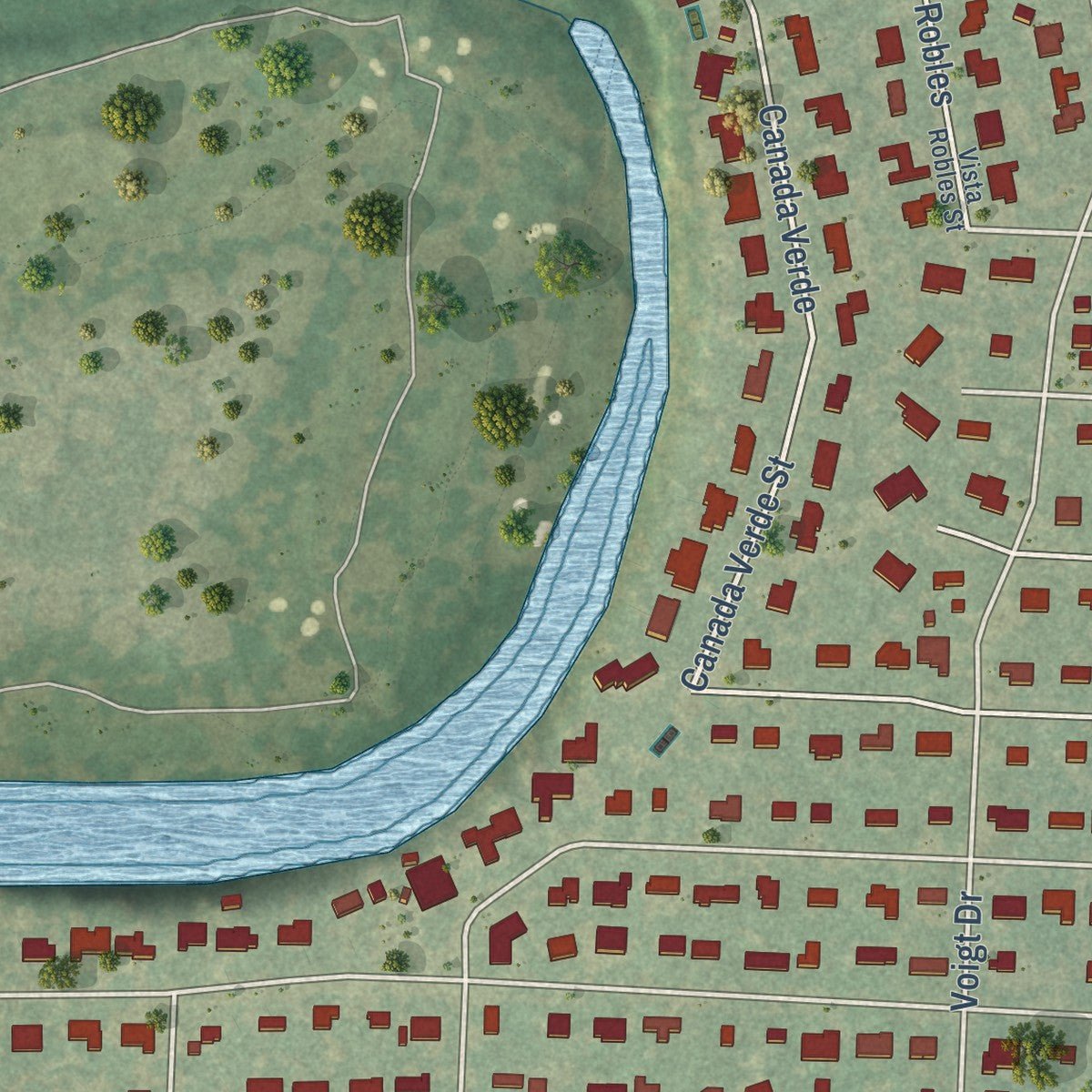 Second close-up of the map of Hollywood Park, Texas print showing more streets and buildings