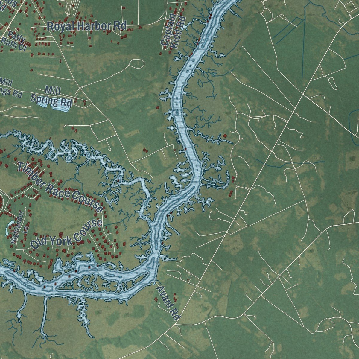 Second close-up of the map of Hollywood, South Carolina print showing more streets and buildings