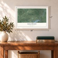 Hollywood, South Carolina map, 12 x 18 inch print in a white frame in an entryway