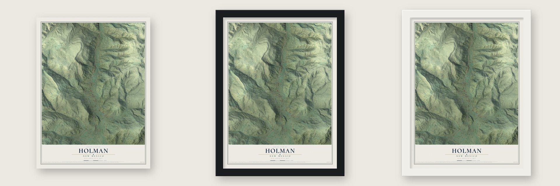 Holman, New Mexico map unframed, in a black wood frame and in a white wood frame
