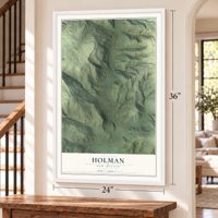 Holman, New Mexico map, 24 x 36 inch print in a white frame by a staircase