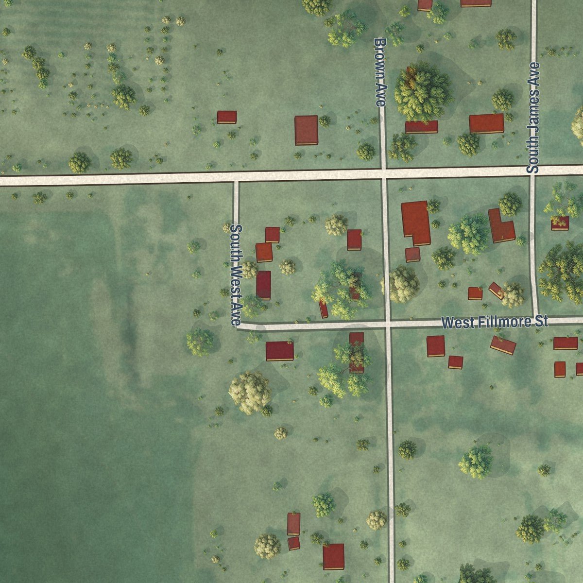 Second close-up of the map of Holstein, Nebraska print showing more streets and buildings