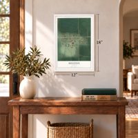 Holstein, Nebraska map, 12 x 18 inch print in a white frame in an entryway