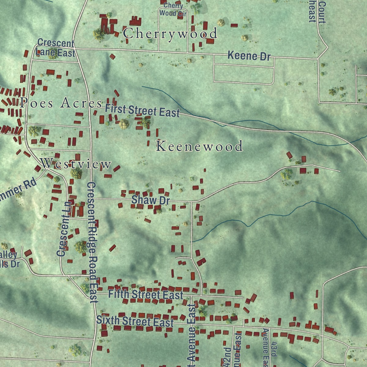 Second close-up of the map of Holt, Alabama print showing more streets and buildings