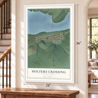 Holters Crossing, Pennsylvania map, 24 x 36 inch print in a white frame by a staircase