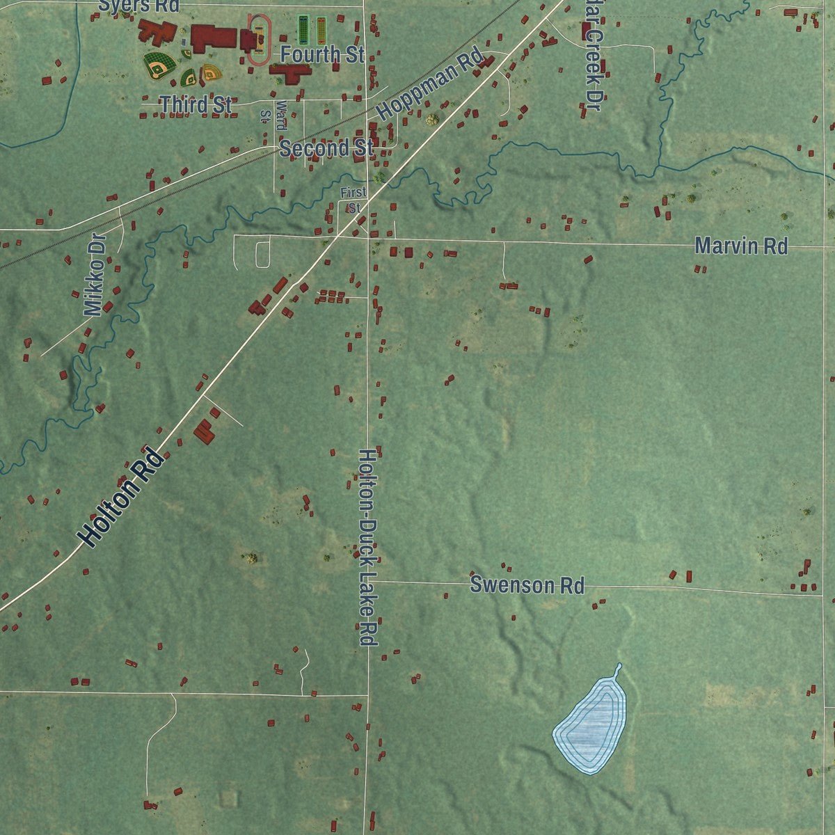 Second close-up of the map of Holton, Michigan print showing more streets and buildings