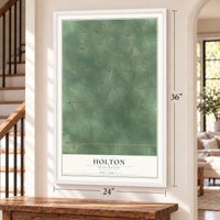 Holton, Wisconsin map, 24 x 36 inch print in a white frame by a staircase