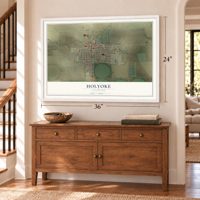 Holyoke, Colorado map, 24 x 36 inch print in a white frame above a dresser by a staircase