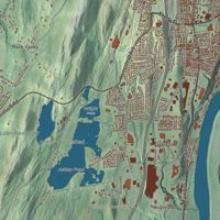 Close-up of the map of Holyoke, Massachusetts print showing terrain and local geography