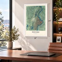 Holyoke, Massachusetts map, 18 x 24 inch print in a white frame in a home office