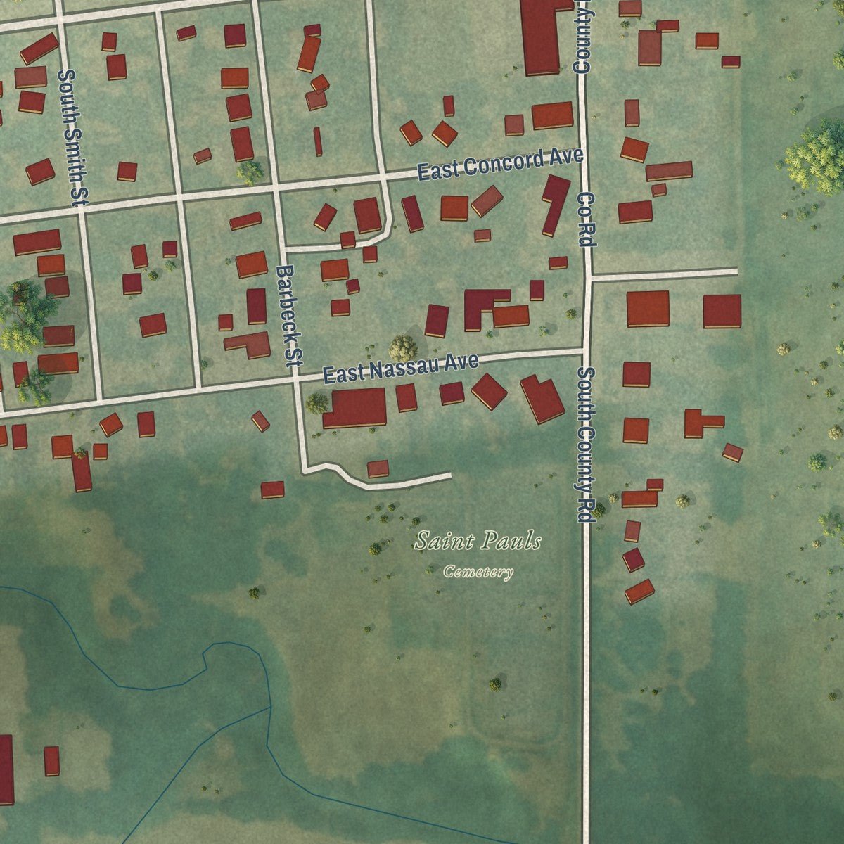 Second close-up of the map of Holyrood, Kansas print showing more streets and buildings