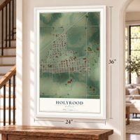 Holyrood, Kansas map, 24 x 36 inch print in a white frame by a staircase
