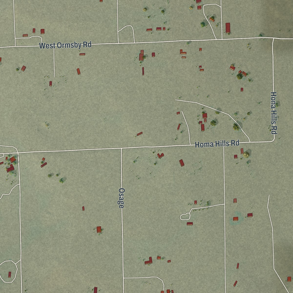 Second close-up of the map of Homa Hills, Wyoming print showing more streets and buildings