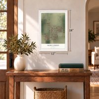 Home Garden, California map, 12 x 18 inch print in a white frame in an entryway