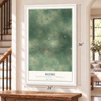 Home, Montcalm County, Michigan map, 24 x 36 inch print in a white frame by a staircase