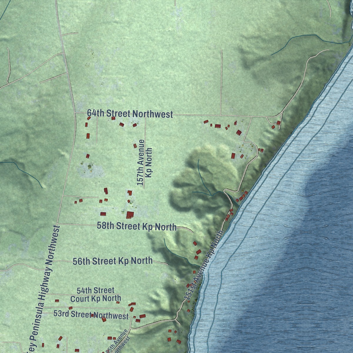 Second close-up of the map of Home, Washington print showing more streets and buildings