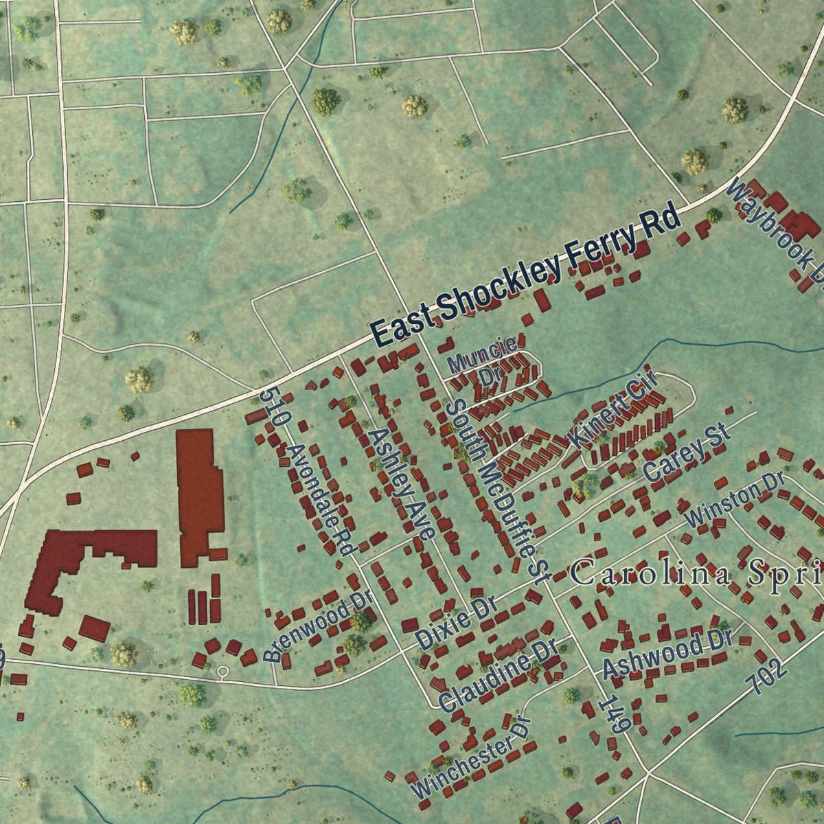 Second close-up of the map of Homeland Park, South Carolina print showing more streets and buildings