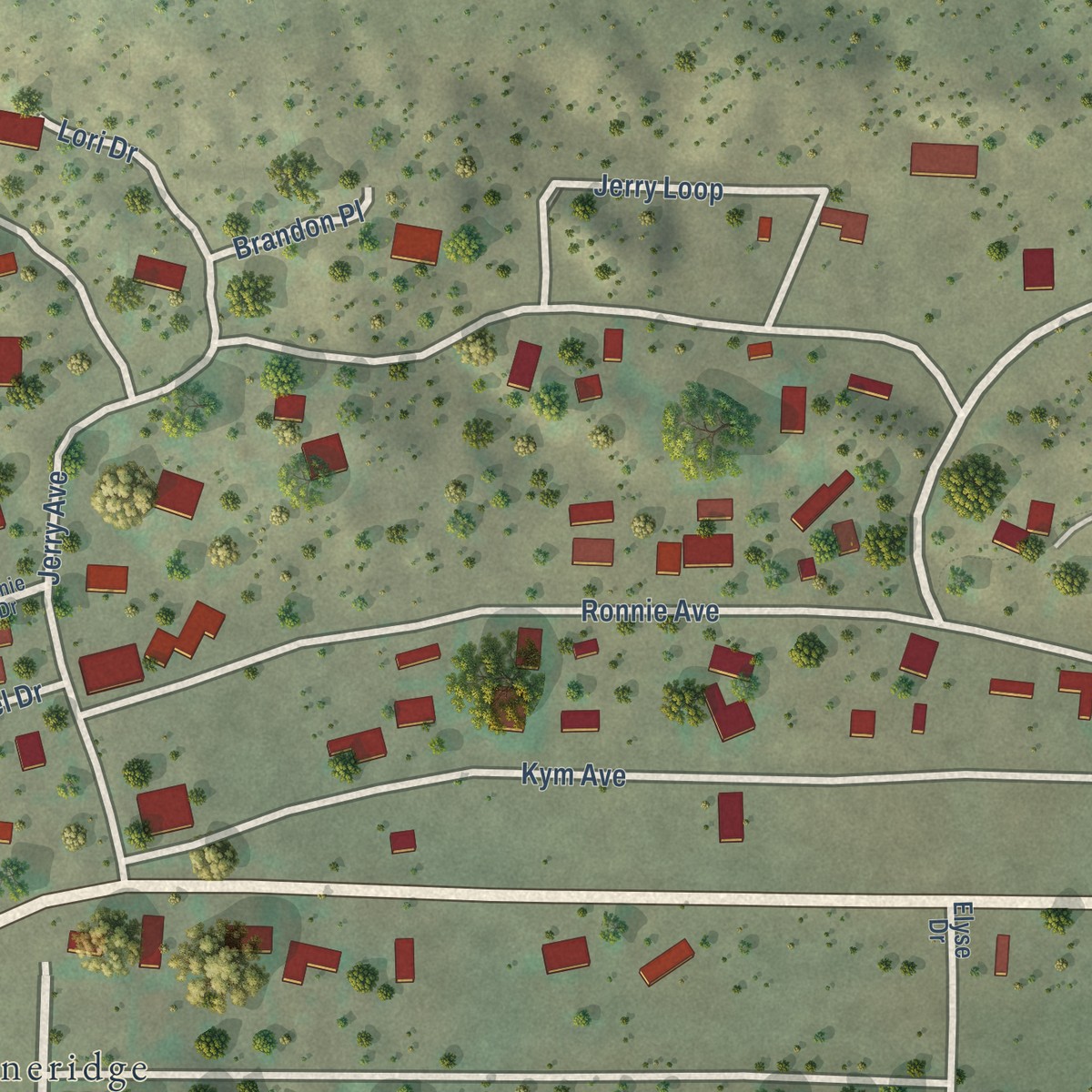 Second close-up of the map of Homer C Jones, New Mexico print showing more streets and buildings