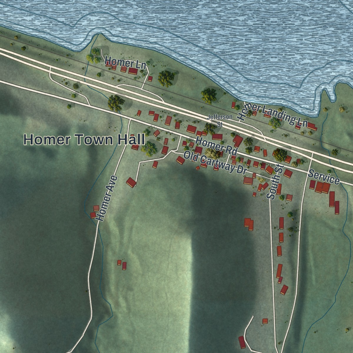 Second close-up of the map of Homer, Minnesota print showing more streets and buildings
