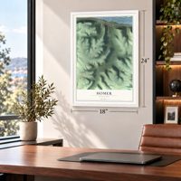 Homer, Minnesota map, 18 x 24 inch print in a white frame in a home office