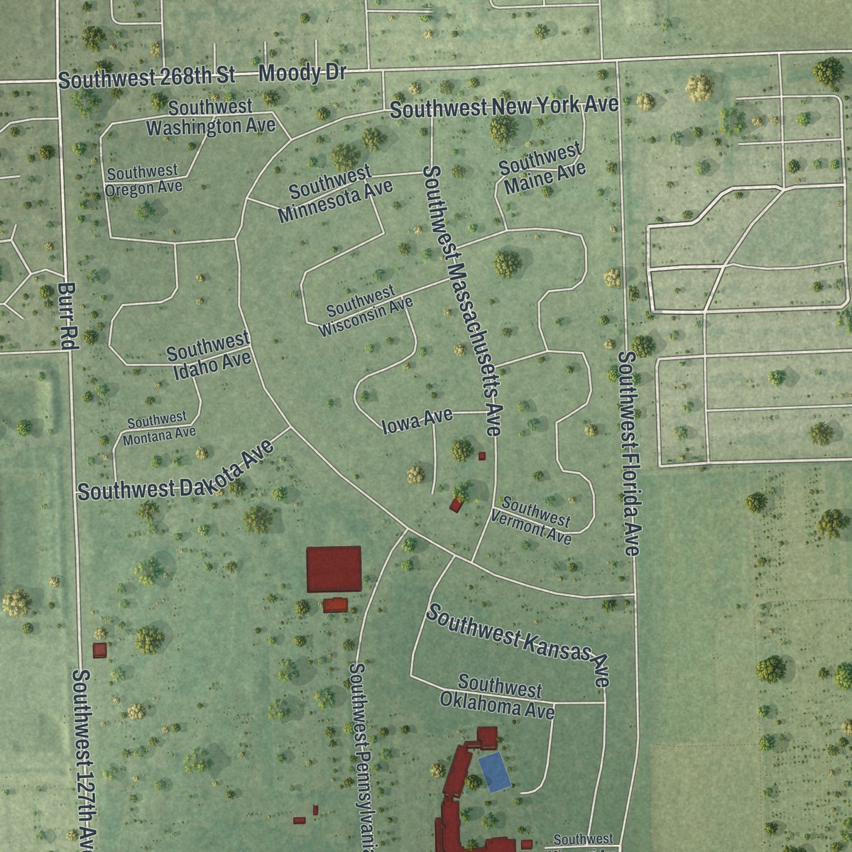 Second close-up of the map of Homestead Base, Florida print showing more streets and buildings