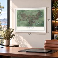 Homestead, Florida map, 18 x 24 inch print in a white frame in a home office