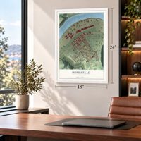 Homestead, Pennsylvania map, 18 x 24 inch print in a white frame in a home office