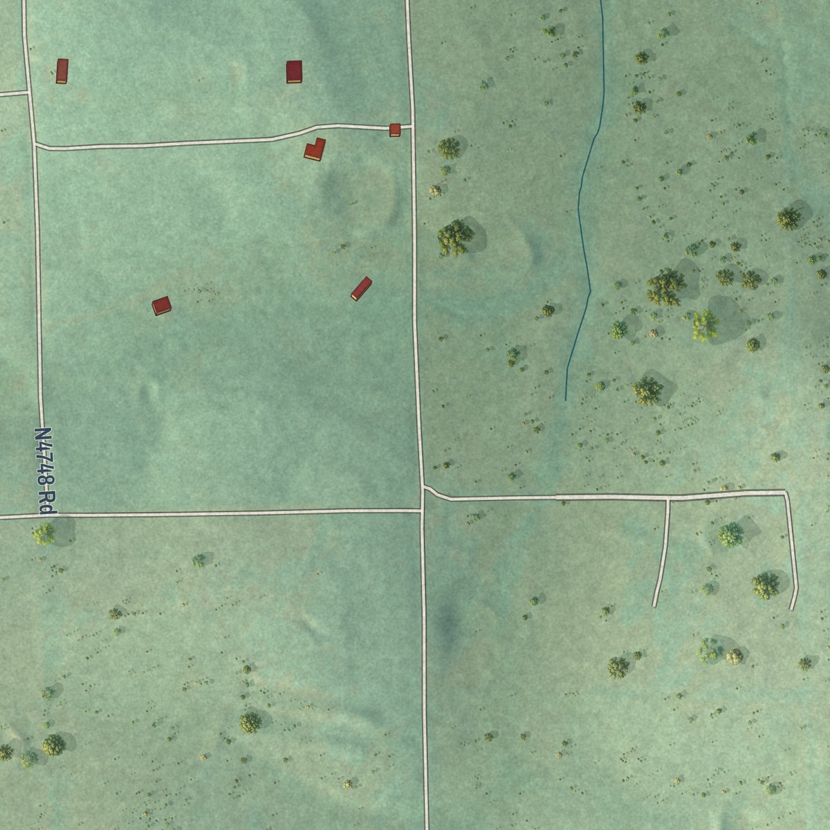 Second close-up of the map of Honey Hill, Oklahoma print showing more streets and buildings