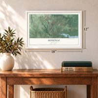 Honeygo, Maryland map, 12 x 18 inch print in a white frame in an entryway