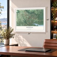 Honeygo, Maryland map, 18 x 24 inch print in a white frame in a home office