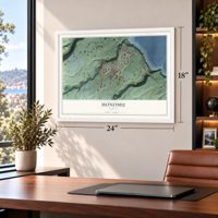 Honomu, Hawaii map, 18 x 24 inch print in a white frame in a home office