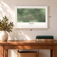 Hooks, Texas map, 12 x 18 inch print in a white frame in an entryway