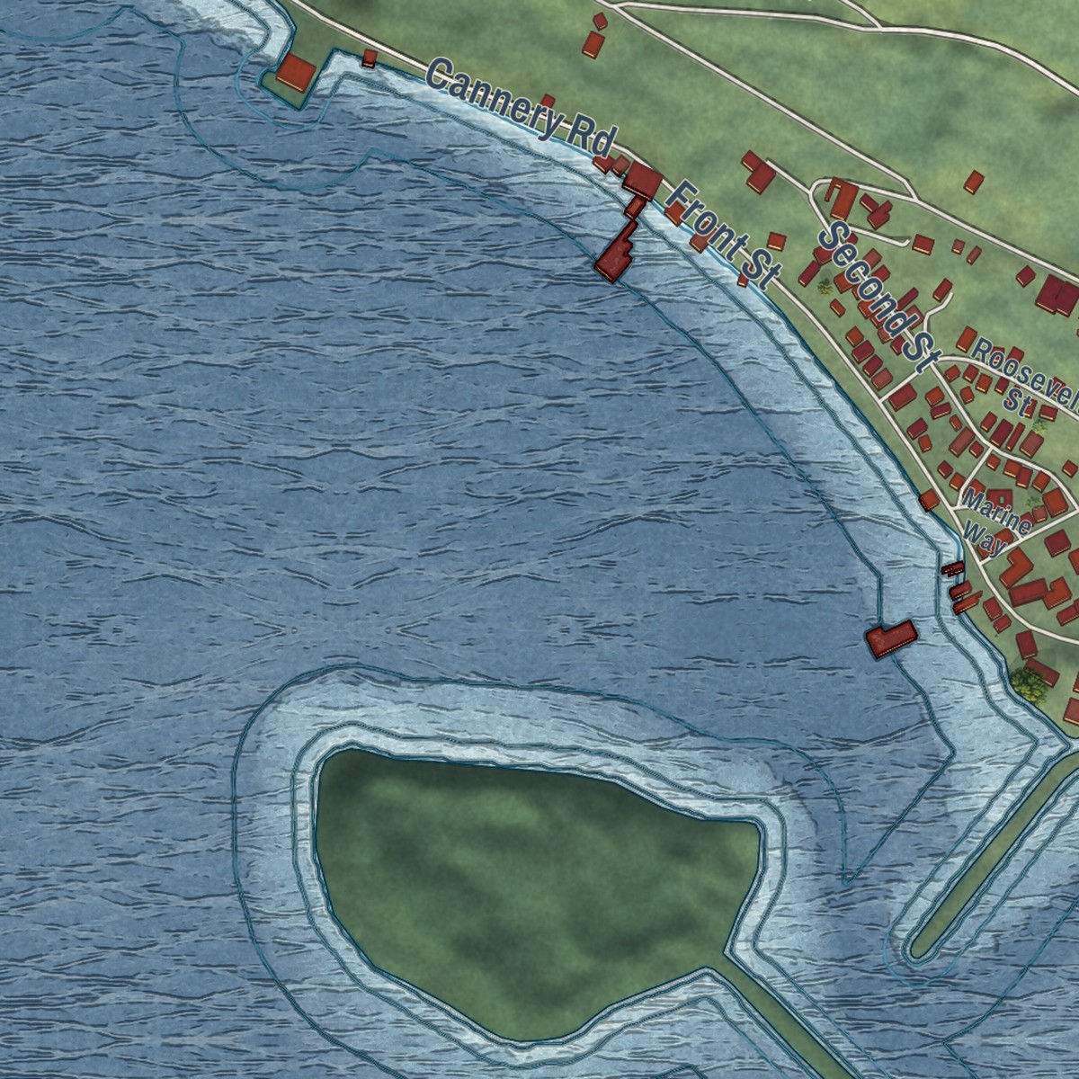 Second close-up of the map of Hoonah, Alaska print showing more streets and buildings