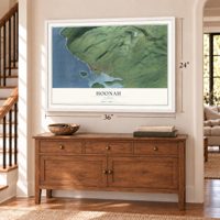 Hoonah, Alaska map, 24 x 36 inch print in a white frame above a dresser by a staircase