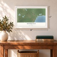 Hooper Bay, Alaska map, 12 x 18 inch print in a white frame in an entryway
