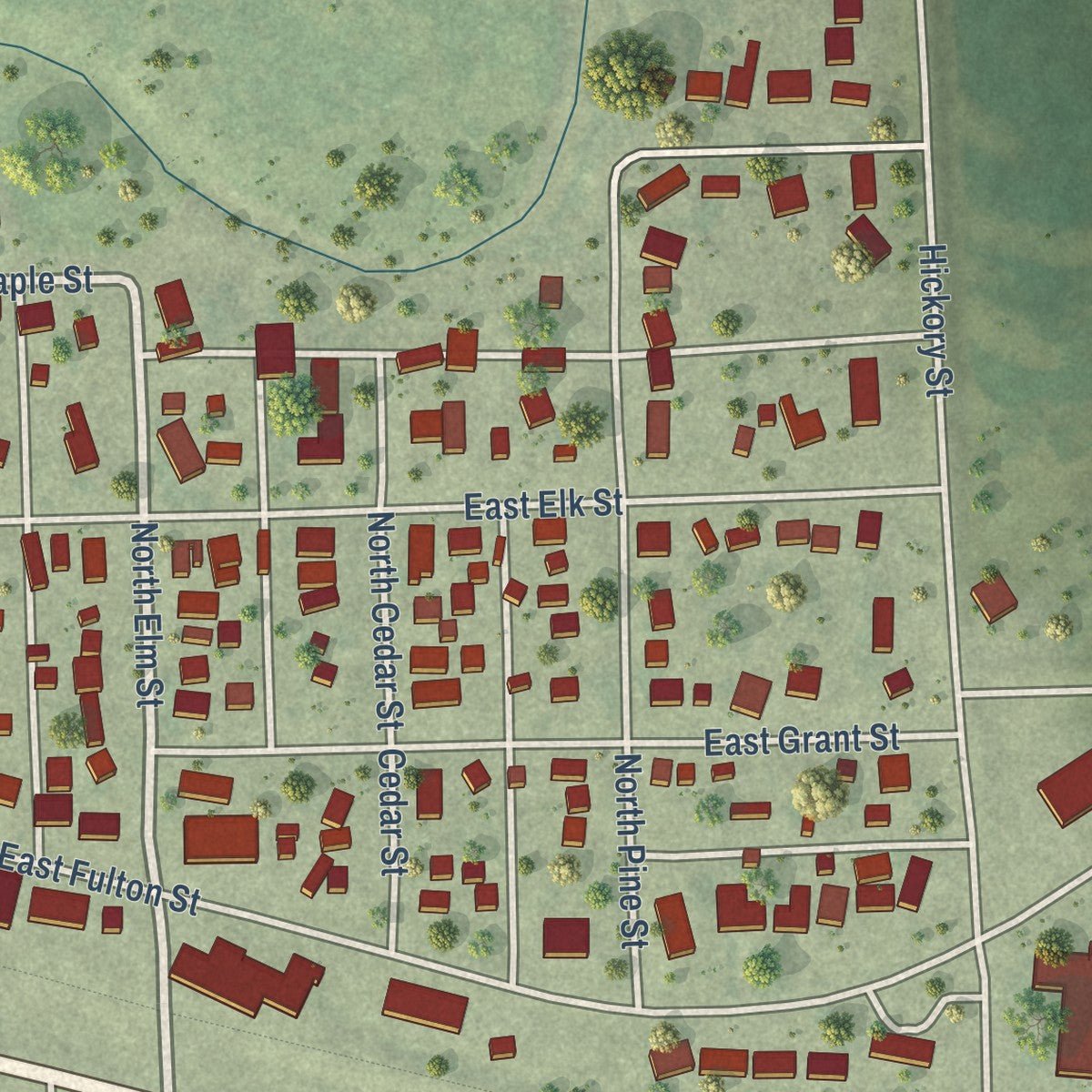 Second close-up of the map of Hooper, Nebraska print showing more streets and buildings